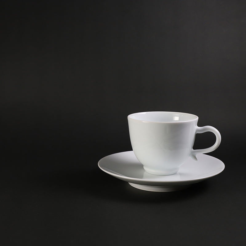 Inoue Manji Kiln White porcelain coffee bowl with bamboo leaf motif