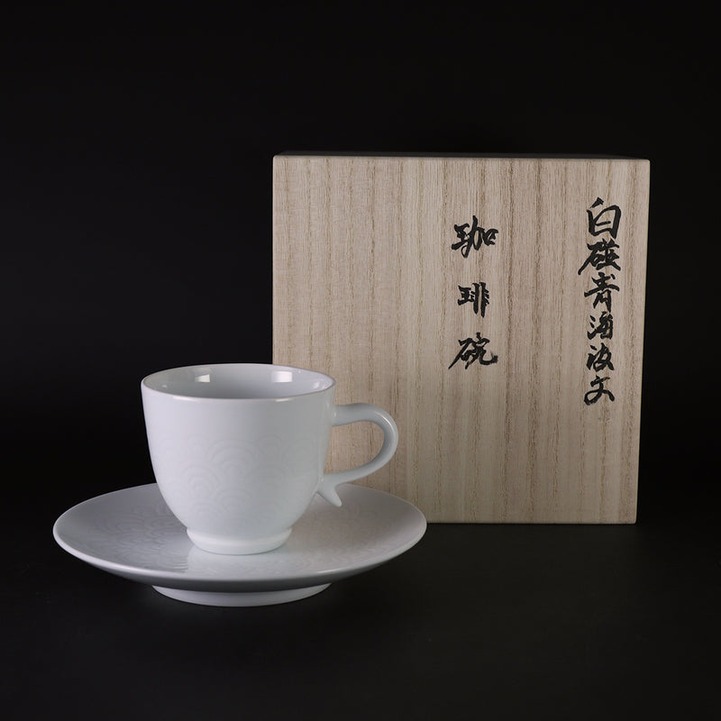 Manji Inoue white porcelain blue sea wave design coffee bowl