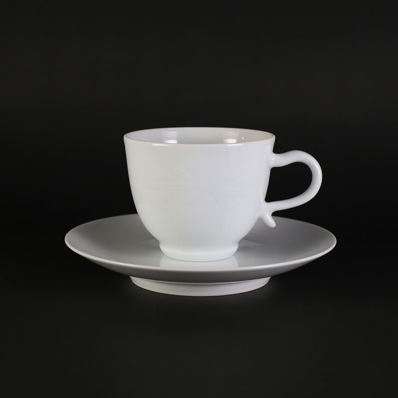 Inoue Manji Kiln White porcelain coffee bowl with bamboo leaf motif