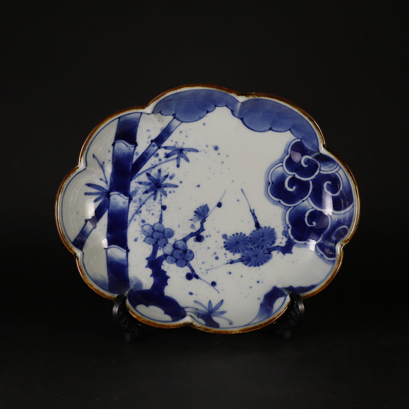 Fukuizumi kiln Shochiku plum cloud shaped deep plate