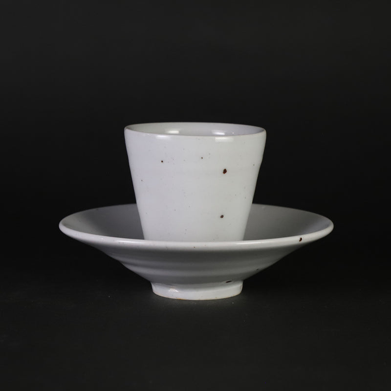 White porcelain cup and saucer by Kenta Nakazato