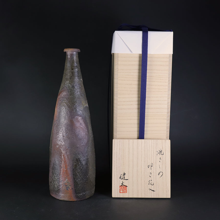 花瓶■唐津 茶陶唐津 鏡山窯【井上東也】花器 耳付き 花入れ 時代物 骨董品■ 朝鮮唐津火入 鏡山窯 井上東也