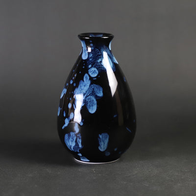 Tenmoku blue glaze drop sake bottle by Yuki Inoue
