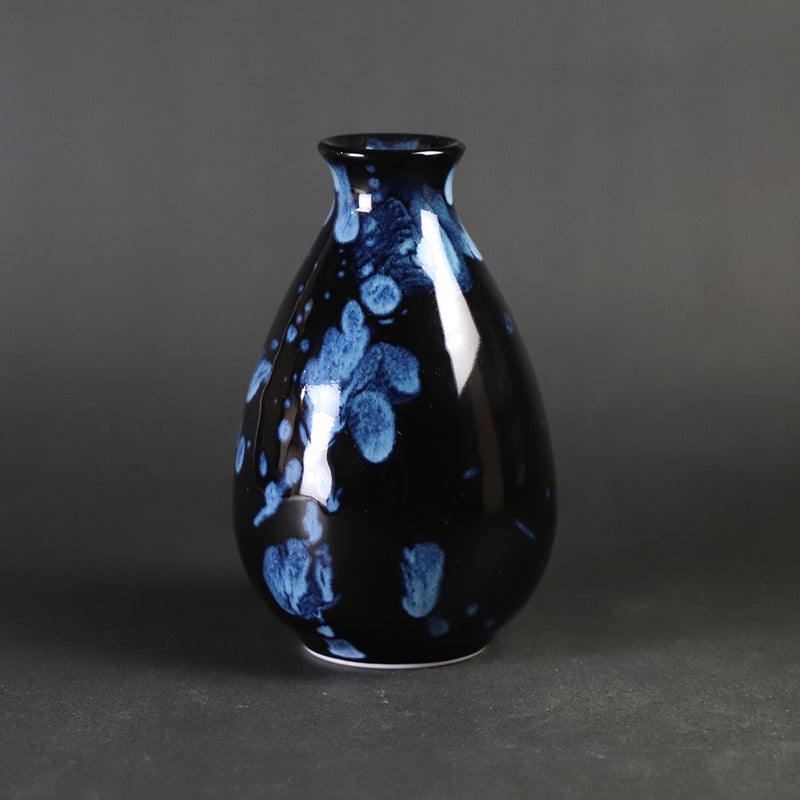 Tenmoku blue glaze drop sake bottle by Yuki Inoue
