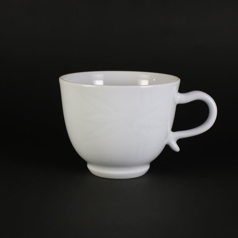 Inoue Manji Kiln White porcelain coffee bowl with bamboo leaf motif