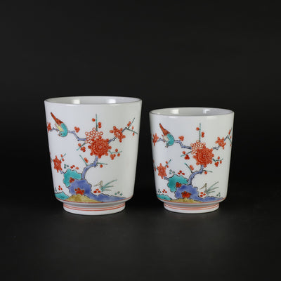 Kakiemon Kiln: Plum and Bird Design Teacups (Set of 2)