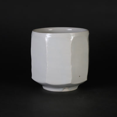 White porcelain teacup with beveled edges by Shingo Oka