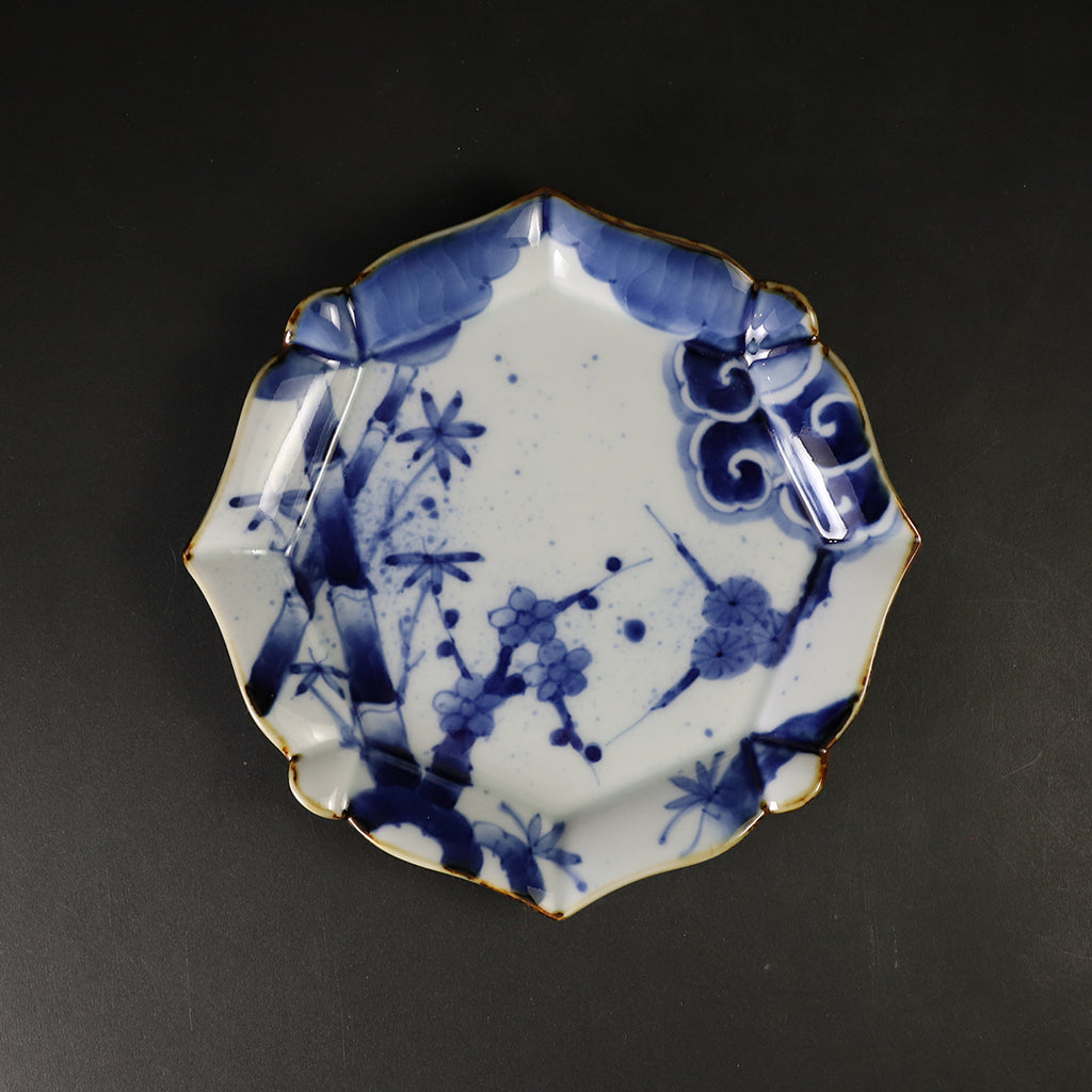 【在庫限り】有田焼 福泉窯 染付松竹梅正角盛皿【新品・送料込】 福泉窯 染付濃松竹梅 鍔付正角盛皿