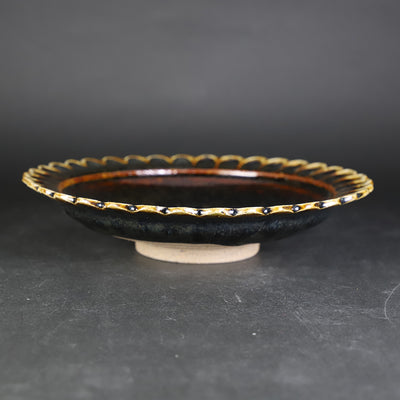 Ame Karatsu Ring Flower Plate by Shuichi Okamoto