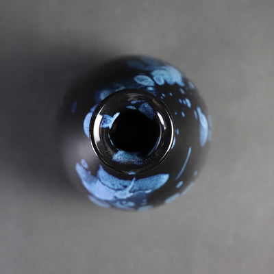 Tenmoku blue glaze drop sake bottle by Yuki Inoue