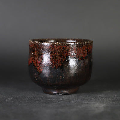 Karatsu black and red sake cup made by the 14th generation Nakazato Tarouemon