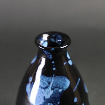 Tenmoku blue glaze drop sake bottle by Yuki Inoue