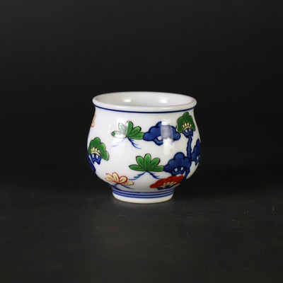 Genemon Kiln Dyed Nishiki Shochiku Plum Guinomi Sake Cup
