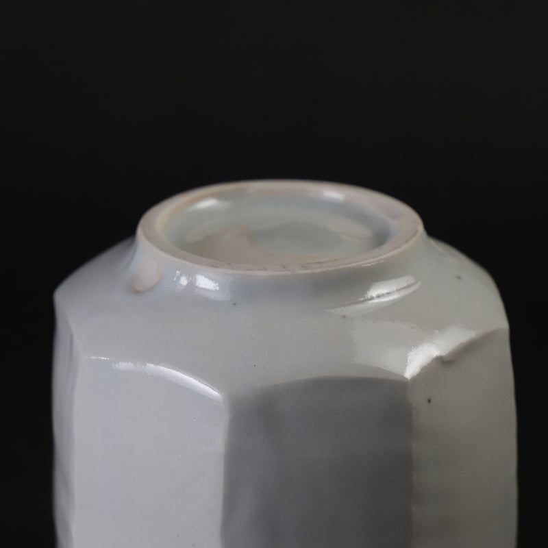 White porcelain teacup with beveled edges by Shingo Oka