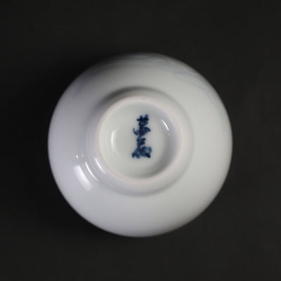 Manji Inoue White Porcelain Dyed Wheat Engraved Sake Cup (Large)