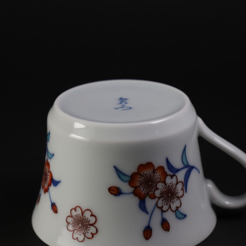 B202b 「雲錦流水 茶碗」京泉作 共布共箱 京東山 日吉窯 桜・紅葉・