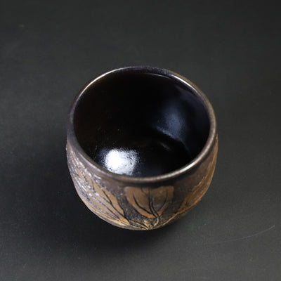 Taroemon Nakazato 14th Karatsu ink cloud scraped sake cup