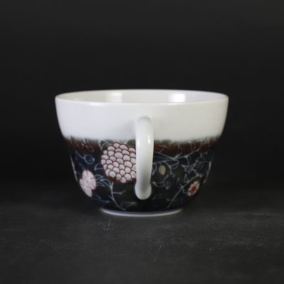 十四代今泉今右衛門　作　色絵雪花墨色墨はじき草花更紗文碗皿