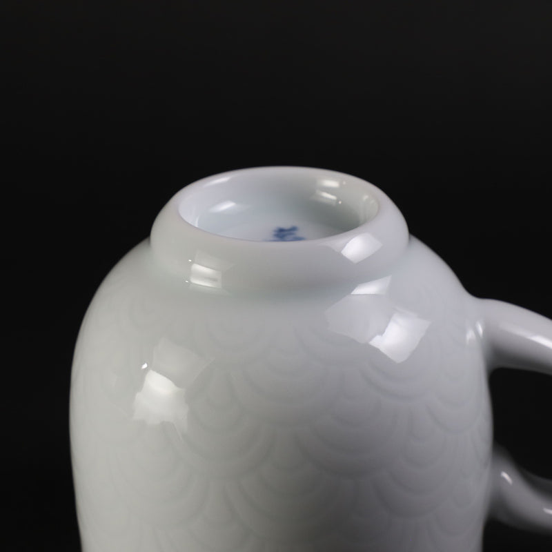 White porcelain morning cup with blue sea wave pattern by Manji Inoue