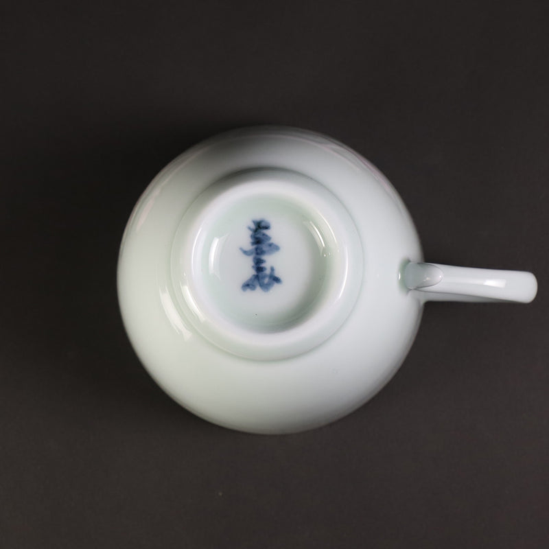 Blue and white porcelain coffee bowl with rose design by Manji Inoue