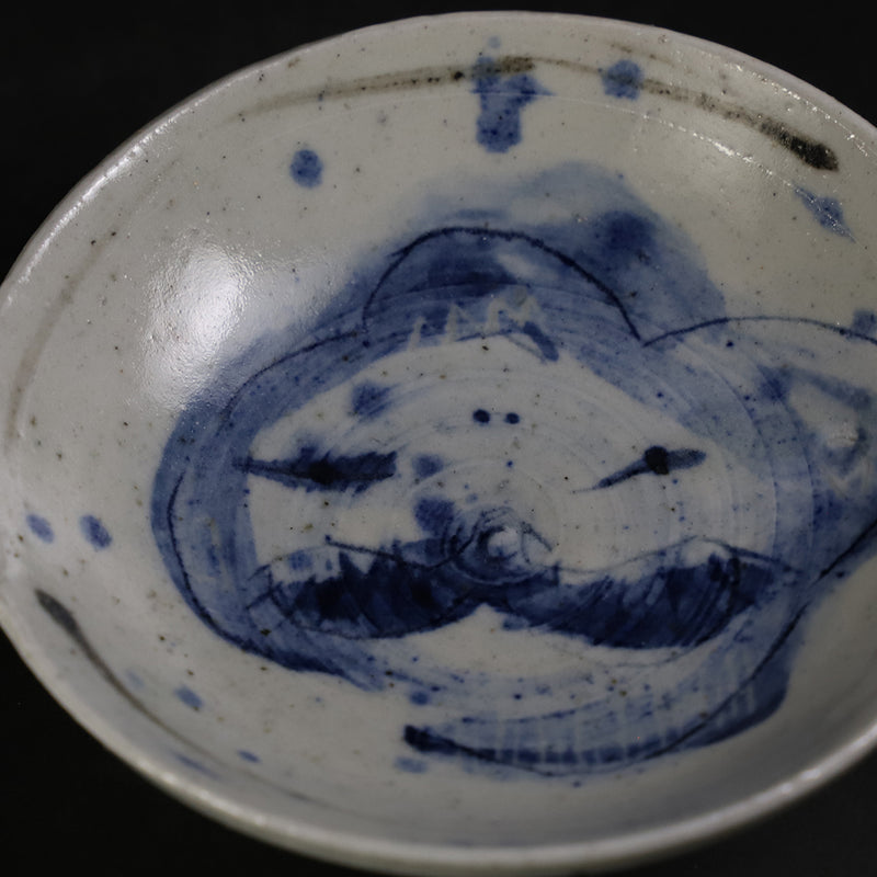 Large blue and white folk painting cup by Yasumoto Kajiwara 1