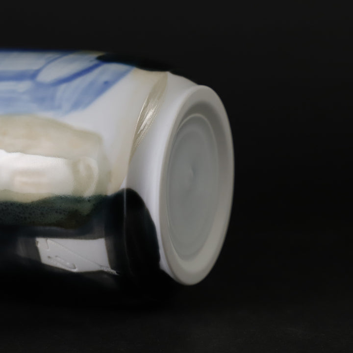 【百田暁生】現代作家 花入 花瓶 共箱 共布 Blue porcelain vase by Akio Momota – ギャラリー一番館