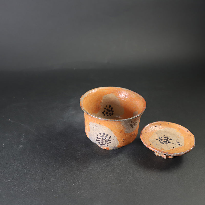 丸田雄　作　緋色絵唐津花紋蓋向付　No.6