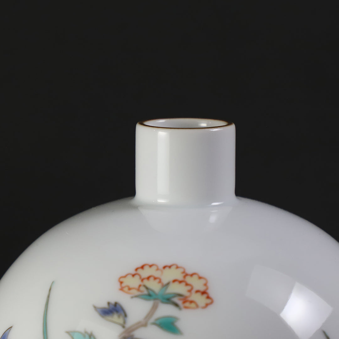 【 柿右衛門 高台鉢 】　白磁深鉢　丸に山桜紋絵付　僅少骨董　　　N0728B 柿右衛門 高台鉢 】 白磁深鉢 丸に山桜紋絵付 僅少骨董 N0728B