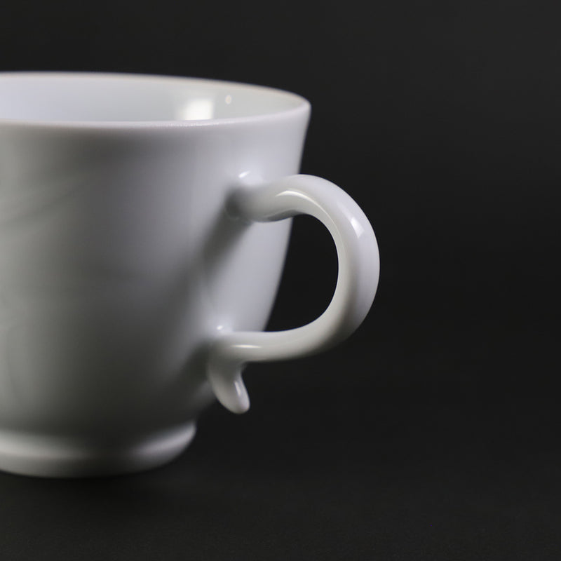 Inoue Manji Kiln White porcelain coffee bowl with bamboo leaf motif