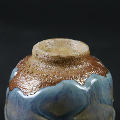 Ash-glazed four-sided carved sake cup by Shuichi Okamoto