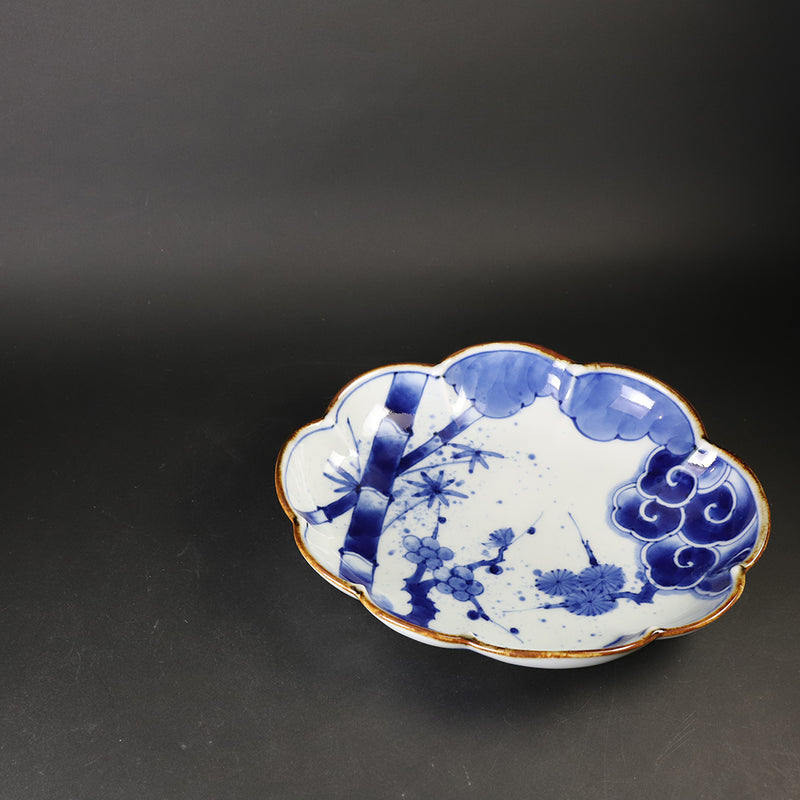 Fukuizumi kiln Shochiku plum cloud shaped deep plate