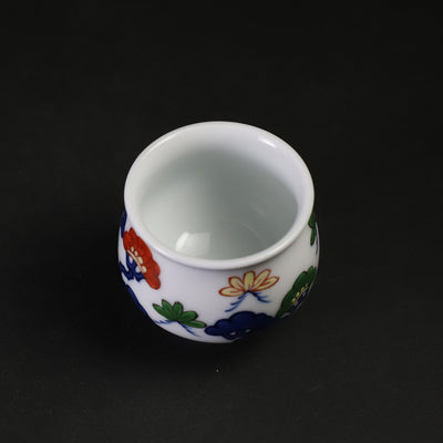 Genemon Kiln Dyed Nishiki Shochiku Plum Guinomi Sake Cup