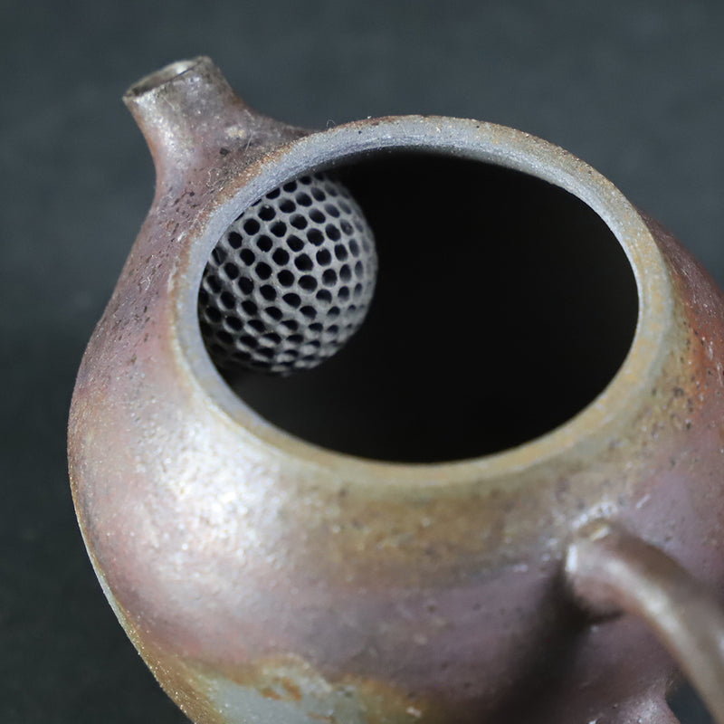 古美術 茶道具 南蛮写 花生 九郎 刻銘 高30.5cm(XA783) 竹花正弘 南蛮茶銚 唐津焼ティーポット 中国茶用急須 上煎茶玉露茶用の