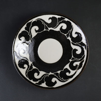 Taroemon Nakazato 14th Karatsu White Scratched Black Bowl Plate