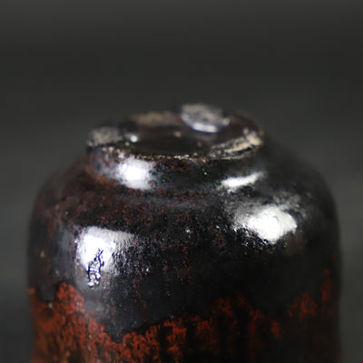 Karatsu black and red sake cup made by the 14th generation Nakazato Tarouemon