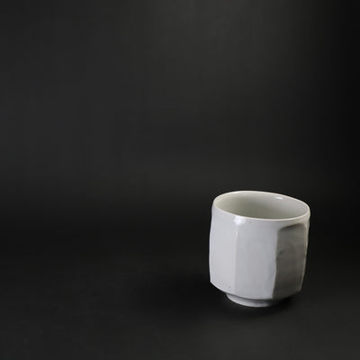 White porcelain teacup with beveled edges by Shingo Oka