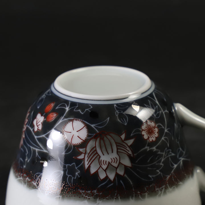 十四代今泉今右衛門 作 色絵雪花墨色墨はじき草花更紗文碗皿