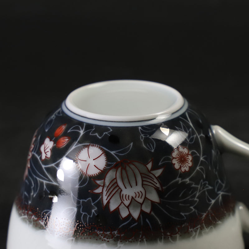 十四代今泉今右衛門　作　色絵雪花墨色墨はじき草花更紗文碗皿