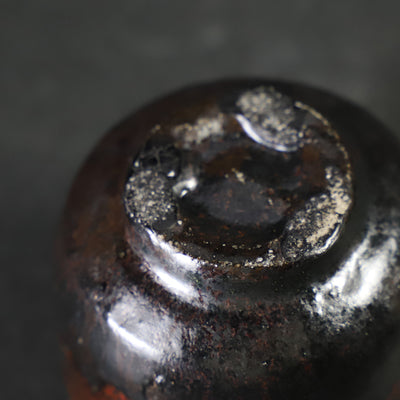 Karatsu black and red sake cup made by the 14th generation Nakazato Tarouemon