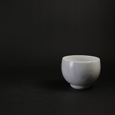 Manji Inoue White Porcelain Dyed Wheat Engraved Sake Cup (Large)