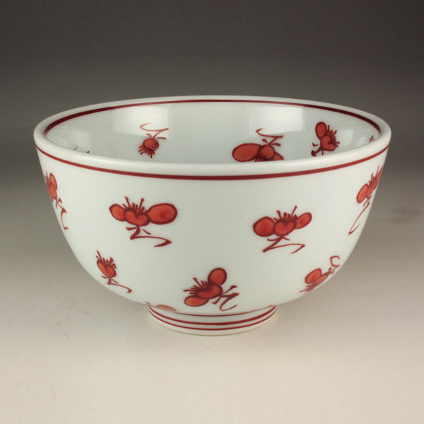 Gen-emon Kiln Red Plum Flower Rice Bowl