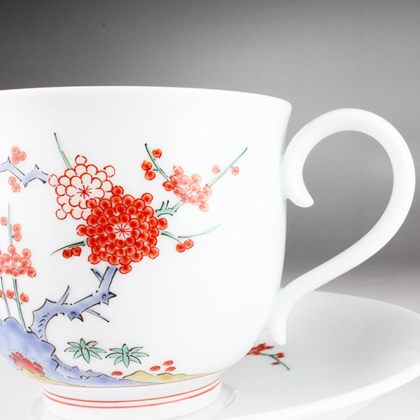 Kakiemon kiln coffee bowl with brocade plum and bird design