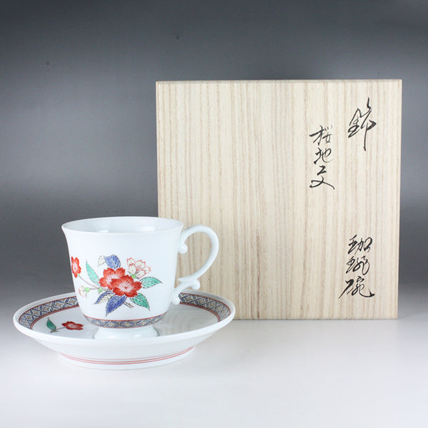 柿右衛門窯 作　錦桜地文珈琲碗