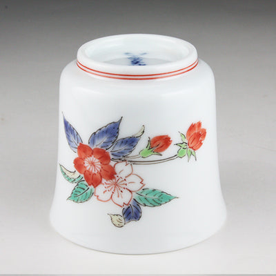 Kakiemon kiln made sake cup with brocade cherry blossom design
