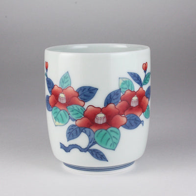 Imaemon Kiln Nishiki camellia painting tea cup
