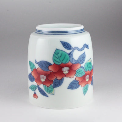 Imaemon Kiln Nishiki camellia painting tea cup