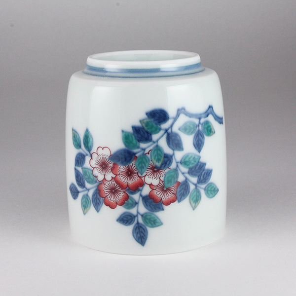 Imaemon kiln tea cup with brocade cherry blossom painting