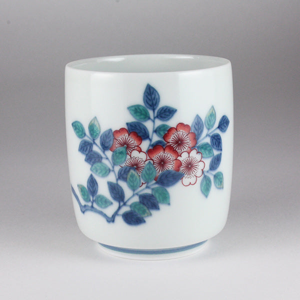 Imaemon kiln tea cup with brocade cherry blossom painting