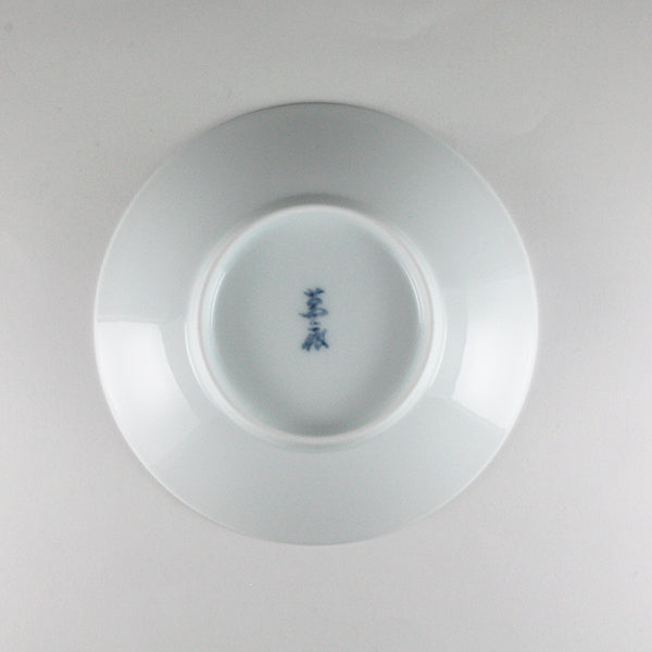 Manji Inoue white porcelain coffee bowl with green glaze and cherry blossom engraving