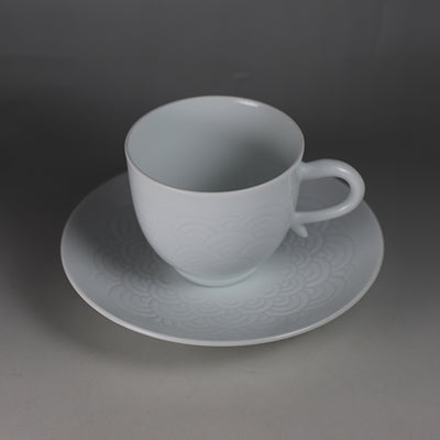 Manji Inoue white porcelain blue sea wave design coffee bowl
